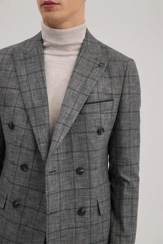 Dark Navy Slim Fit Double Breasted Suit - 3