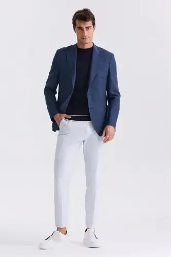 Dark Navy Slim Fit Peak Lapel Linen Sports Jacket - MODAZONE (1)