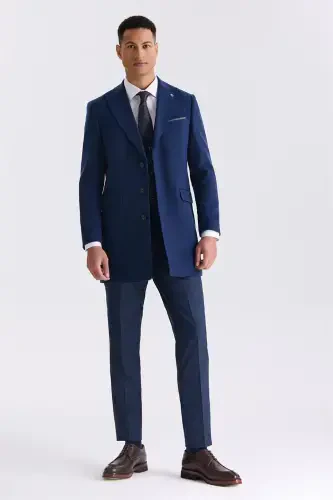 Dark Navy Slim Fit Pointed Collar Coat - JAKAMEN (1)