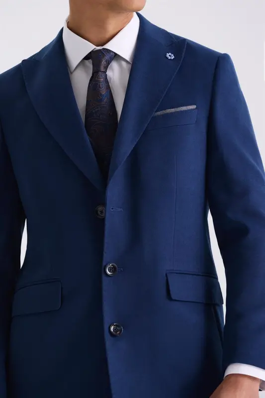 Dark Navy Slim Fit Pointed Collar Coat - 3