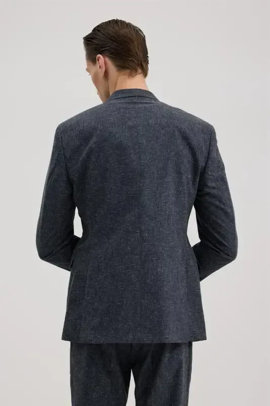 Dark Navy Slim Fit Pointed Collar Vest Suit - 4