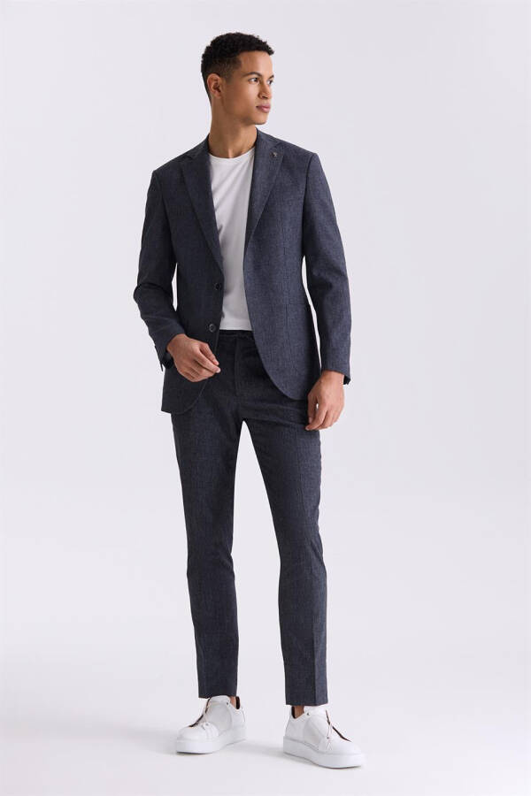 Dark Navy Slim Fit Single Breasted Linen Suit - 1