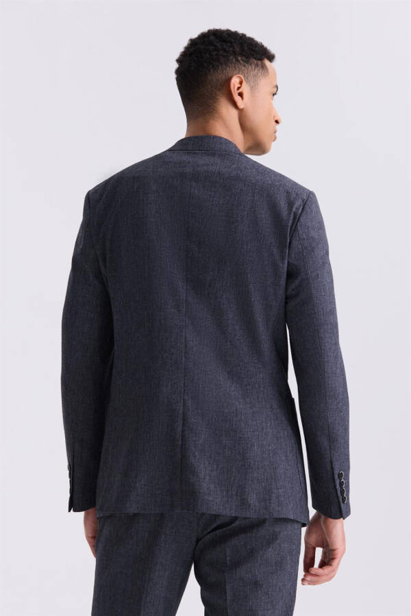 Dark Navy Slim Fit Single Breasted Linen Suit - 4