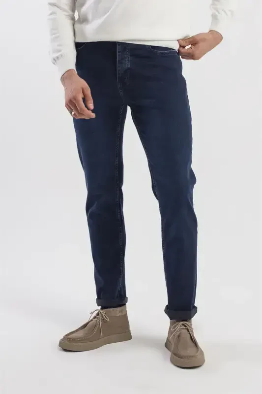 Dark Navy Slim Fit Washed Cotton Denim Jeans - 2
