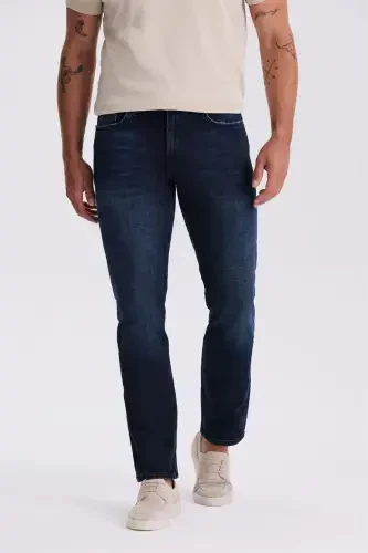 Dark Navy Slim Fit Washed Slim Fit Cotton Jean Denim Pants - 1