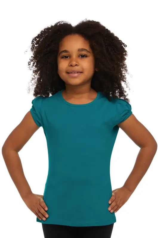 Dark Petrol Basic Girls Crew Neck Watermelon Sleeve T-shirt-PACIFIC - LOVETTI