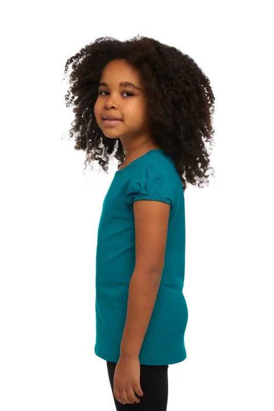 Dark Petrol Basic Girls Crew Neck Watermelon Sleeve T-shirt-PACIFIC - 2