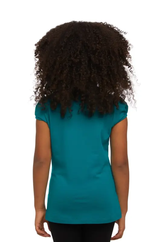 Dark Petrol Basic Girls Crew Neck Watermelon Sleeve T-shirt-PACIFIC - 3