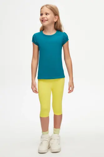 Dark Petrol Basic Girls Crew Neck Watermelon Sleeve T-shirt-PACIFIC - 5