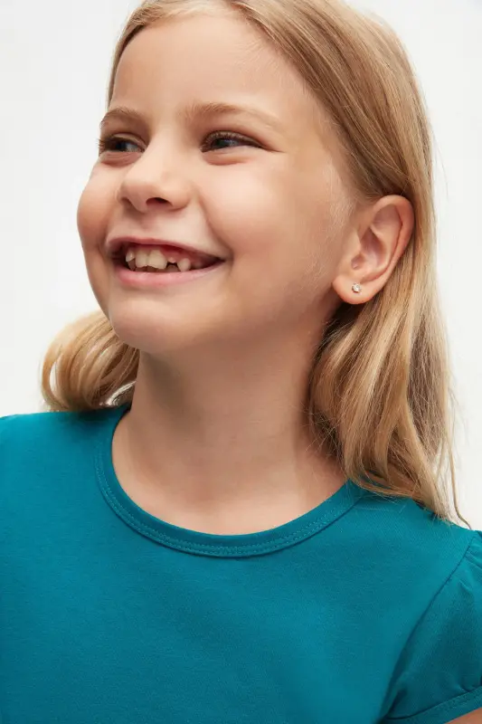 Dark Petrol Basic Girls Crew Neck Watermelon Sleeve T-shirt-PACIFIC - 6