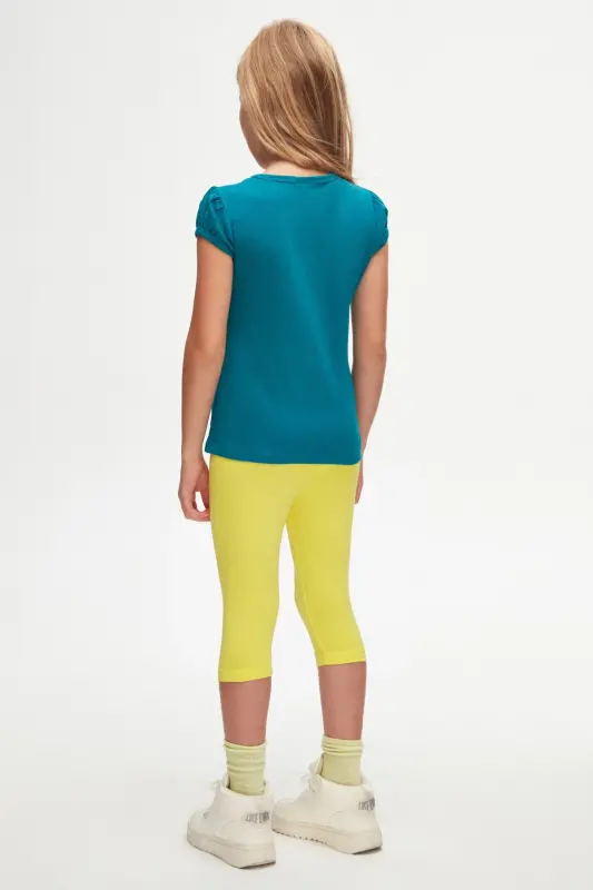 Dark Petrol Basic Girls Crew Neck Watermelon Sleeve T-shirt-PACIFIC - 7