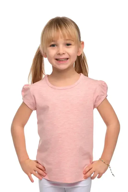 Dark Pink Melange Basic Baby Girl Snap Fastener Crew Neck Watermelon Sleeve T-shirt-DARK PINK MELANGE - 1