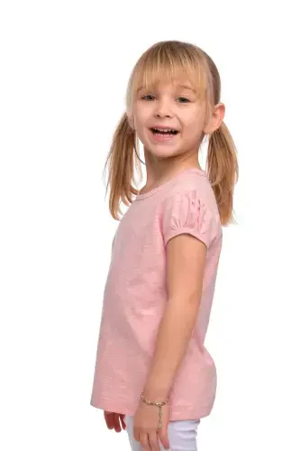 Dark Pink Melange Basic Baby Girl Snap Fastener Crew Neck Watermelon Sleeve T-shirt-DARK PINK MELANGE - LOVETTI (1)