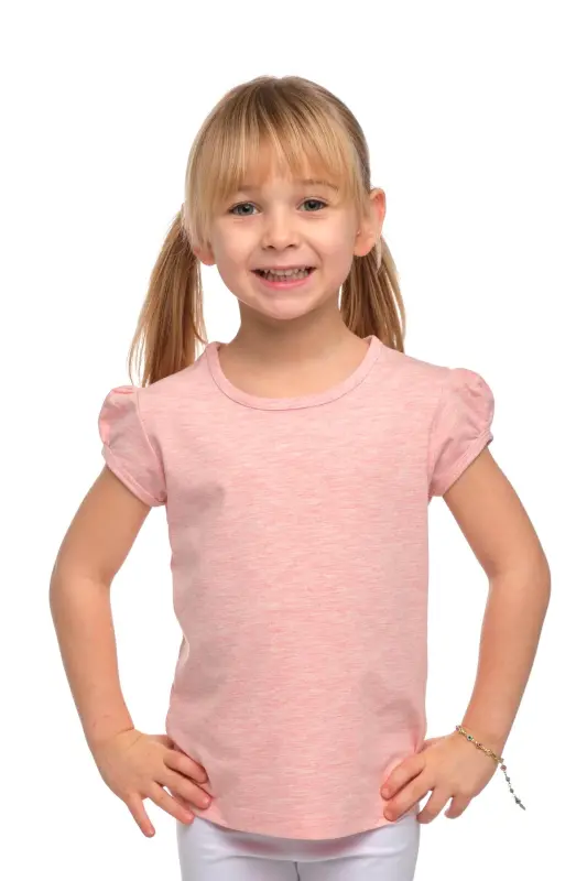 DARK PINK MELANGE Basic Girls' Crew Neck Watermelon Sleeve T-Shirt-DARK PINK MELANGE - 1