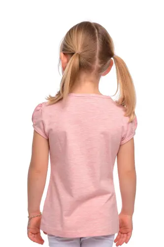 DARK PINK MELANGE Basic Girls' Crew Neck Watermelon Sleeve T-Shirt-DARK PINK MELANGE - 3
