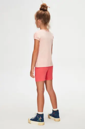 DARK PINK MELANGE Basic Girls' Crew Neck Watermelon Sleeve T-Shirt-DARK PINK MELANGE - 4