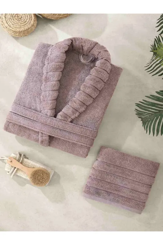 Dark Plum Carla Bathrobe with Towel - Dark Plum - 1