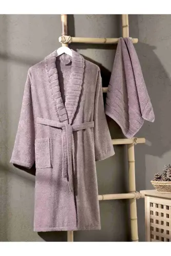 Dark Plum Carla Bathrobe with Towel - Dark Plum - 2