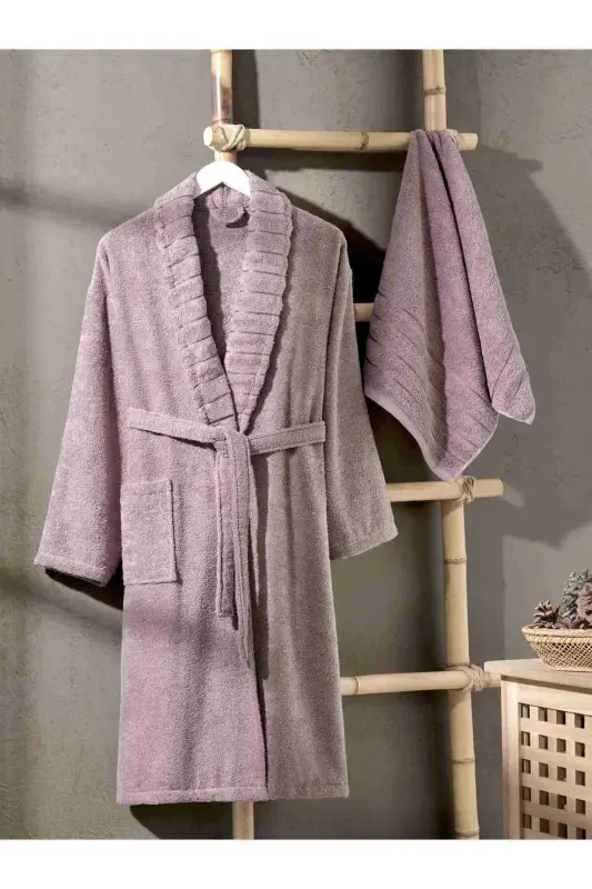 Dark Plum Carla Bathrobe with Towel - Dark Plum - 2