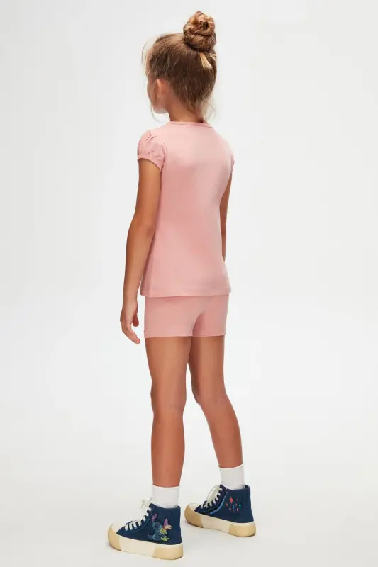 DARK POWDER PINK Basic Girl Crew Neck Watermelon Sleeve T-Shirt-DARK POWDER PINK - 4