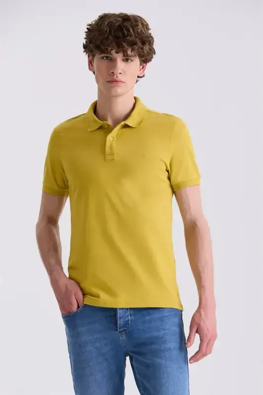 Dark Yellow Slim Fit Polo Neck T-Shirt - 1