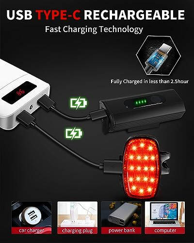 DARKBEAM Bike Headlight Rechargeable USB-C, Bicycle Lights 4000LM Ultra Bright, Mountain Bike Light Set for Night Riding, 6+5 Mode Waterproof Front Bike Light & Rear Light for Road, Cycling - 5