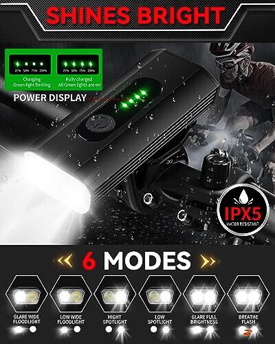 DARKBEAM Bike Headlight Rechargeable USB-C, Bicycle Lights 4000LM Ultra Bright, Mountain Bike Light Set for Night Riding, 6+5 Mode Waterproof Front Bike Light & Rear Light for Road, Cycling - 3