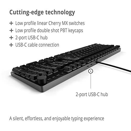 Das Keyboard MacTigr Simli Mexanik Klaviatura Mac uchun - Cherry MX Qizil Kalitlari & PBT Tugmalar Qopqog'i Uzluksiz Terish Tajribasi uchun - Yengil Past Profil - 100% Metall - 2 Portli USB C Hub - Ovoz Tugmasi, NKRO - 3