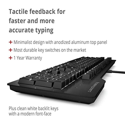 Das Keyboard Prime 13 Backlit Wired Mechanical Keyboard, Cherry MX Brown Mechanical Switches, Clean White LED Backlit Keys, USB Pass-Through, Aluminum Top Panel (104 Keys, Black) - 3