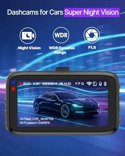 Dash Cam Front and Rear, 2.5K Dual Dash Camera W/ 64GB Card,3