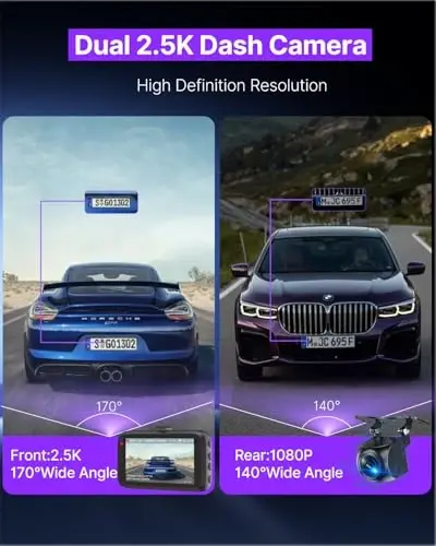 Dash Cam Front and Rear, 2.5K Dual Dash Camera W/ 64GB Card,3