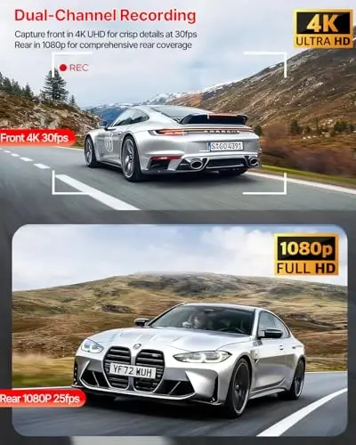 Dash Cam Front and Rear, 4K Full HD Dual Dash Camera for Cars W/ 64GB Card Included, Built-in 5G WiFi & GPS, Car Camera Dashcams for Cars with Night Vision, Parking Monitor, WDR, Emergency Lock - 6