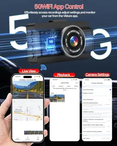 Dash Cam Front and Rear, 4K Full HD Dual Dash Camera for Cars W/ 64GB Card Included, Built-in 5G WiFi & GPS, Car Camera Dashcams for Cars with Night Vision, Parking Monitor, WDR, Emergency Lock - 3