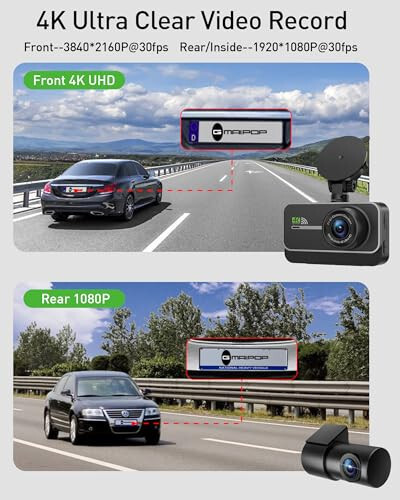 Dash Cam Front and Rear, 4K+1080P WiFi Dual Dash Camera for Cars with App, 3” IPS Dashboard Camera Recorder, Night Vision, 24H/7 Parking Mode, Loop Recording, 170° Wide Angle, Free 64GB SD Card - 2