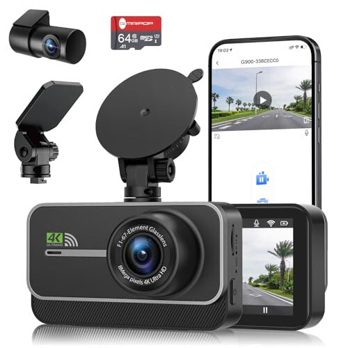 Dash Cam Front and Rear, 4K+1080P WiFi Dual Dash Camera for Cars with App, 3” IPS Dashboard Camera Recorder, Night Vision, 24H/7 Parking Mode, Loop Recording, 170° Wide Angle, Free 64GB SD Card - 6