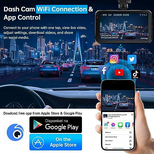 Dash Cam Front and Rear, Dash Camera for Cars WiFi/APP Control Dual Dashcam W/ 64GB Card, 2.5K Dash Cam Front+1080P Rear Car Camera W/Super Night Vision, Loop Recording, G-Sensor, Max Support 256GB - 3