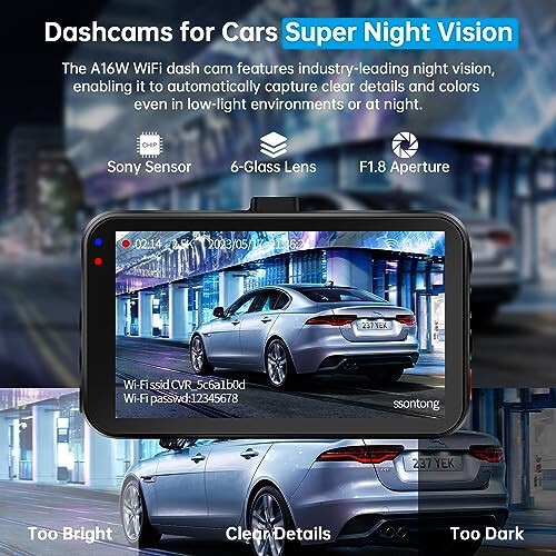 Dash Cam Front and Rear, Dash Camera for Cars WiFi/APP Control Dual Dashcam W/ 64GB Card, 2.5K Dash Cam Front+1080P Rear Car Camera W/Super Night Vision, Loop Recording, G-Sensor, Max Support 256GB - 4