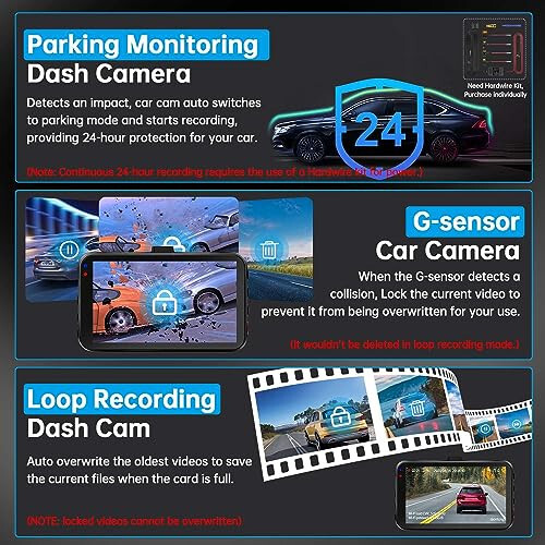 Dash Cam Front and Rear, Dash Camera for Cars WiFi/APP Control Dual Dashcam W/ 64GB Card, 2.5K Dash Cam Front+1080P Rear Car Camera W/Super Night Vision, Loop Recording, G-Sensor, Max Support 256GB - 7