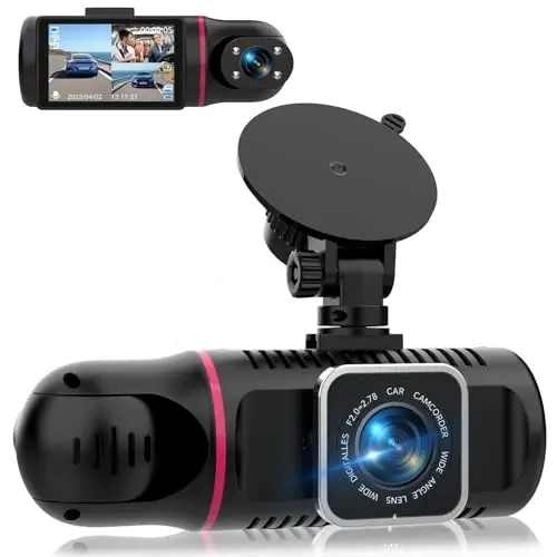 Dash Cam Front and Rear Inside 3 Channel, 1080P Dashcam with 64GB Card, Dash Camera for Cars with 24H Parking Monitor, Super Night Vision, Loop Recording, G-Sensor, WDR, 2.3