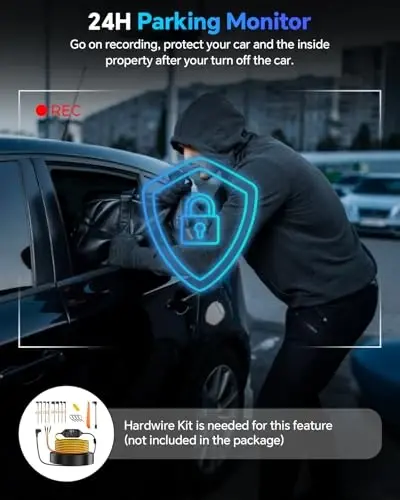 Dash Cam Front and Rear Inside 3 Channel, 1080P Dashcam with 64GB Card, Dash Camera for Cars with 24H Parking Monitor, Super Night Vision, Loop Recording, G-Sensor, WDR, 2.3