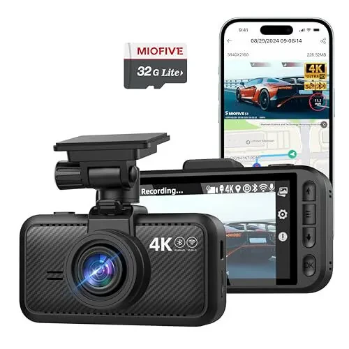Dash Cam Front for Car 4K/2160P Dash Camera with 5G WiFi and Bluetooth APP,Built-in GPS 3.0” IPS Screen Dashcam 140° Wide Angle, G-Sensor, HDR, Night Vision, 24H Parking Mode (S1(4K)) - Miofive