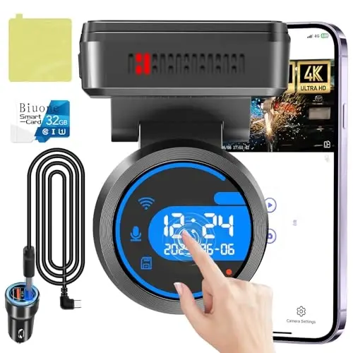 Dash Cam Front for Cars with Built-in WiFi & APP Control, 4K Dash Camera with Free 32GB Card, 1.2