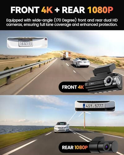 Dash Cam Front Rear 4K Built-in GPS 5GHz WiFi, 3.39