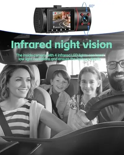 Dash Cam Front Rear and Inside, 3 Channel Dual Dash Camera for Cars W/ 64GB Card,1080P Dashcam Front with Night Vision,Loop Recording,G-Sensor,24H Park Monitor - 6