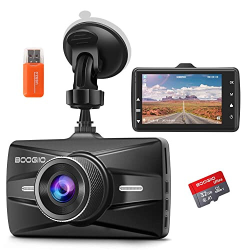 Dash Cam Front with 32G SD Card, BOOGIIO 1080P FHD Car Driving Recorder 3'' IPS Screen 170°Wide Angle Dashboard Camera Aluminum Alloy Case, WDR G-Sensor Parking Monitor Loop Recording Motion Detection - 8