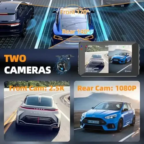 Dash Cam Old va Orqa Dash Kamera WiFi/APP Boshqaruv Avtomobil Kamerasi 64G Kart bilan 2.5K Old Dash Cam+1080P Orqa Dashcamlar Super Tungi Ko‘rish, Doimiy Yozuv, G-Sensor bilan - 4