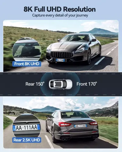Dash Cam,Gazsocy 8K HD Camera for Car with Front and Rear Recording, Built-in Wi-Fi & GPS, Night Vision, 3.16