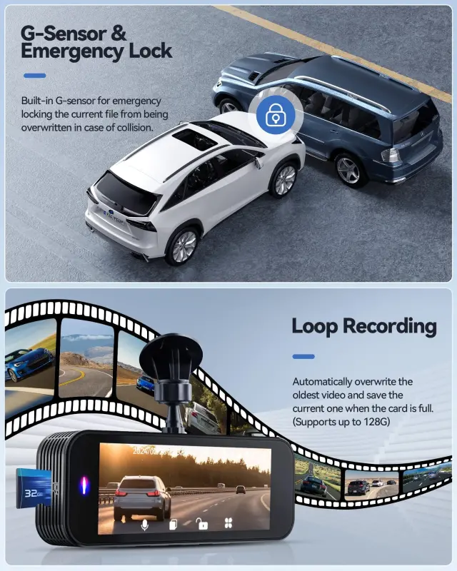 Dash Cam,Gazsocy 8K HD Camera for Car with Front and Rear Recording, Built-in Wi-Fi & GPS, Night Vision, 3.16