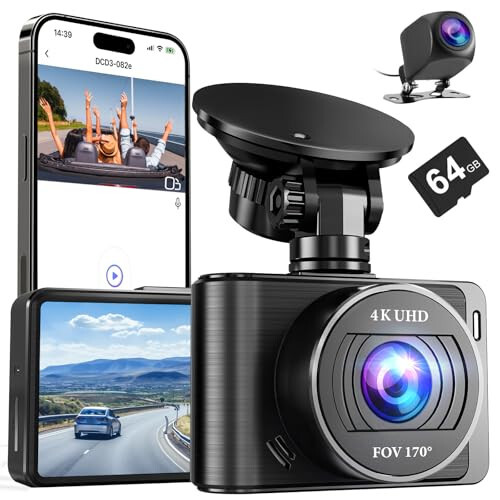 Dash Kamera, 4K/1080p Ön Arka Dahili WiFi, 64GB SD Kartlı, Tam HD 2.0” IPS Ekranlı Araçlar İçin Dash Kamera, Uygulama Kontrolü, G-Sensör, Döngü Kaydı, Park Modu - 6