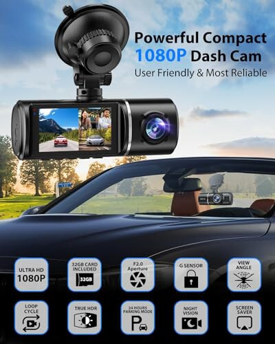 SUVCON Dash Cam, 3 Channel Dash Cam, 1080P Dash Cam Front and Inside, Triple Dash Cam, Dash Camera with 32GB Card, HDR, G-Sensor, 24Hr Parking, Front Rear Dash Cam Loop Recording - 3